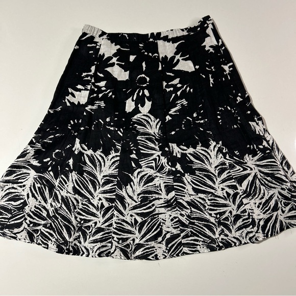 Coldwater Creek 100% Linen Skirt Women’s Medium Black White Print Career Casual - Picture 11 of 13